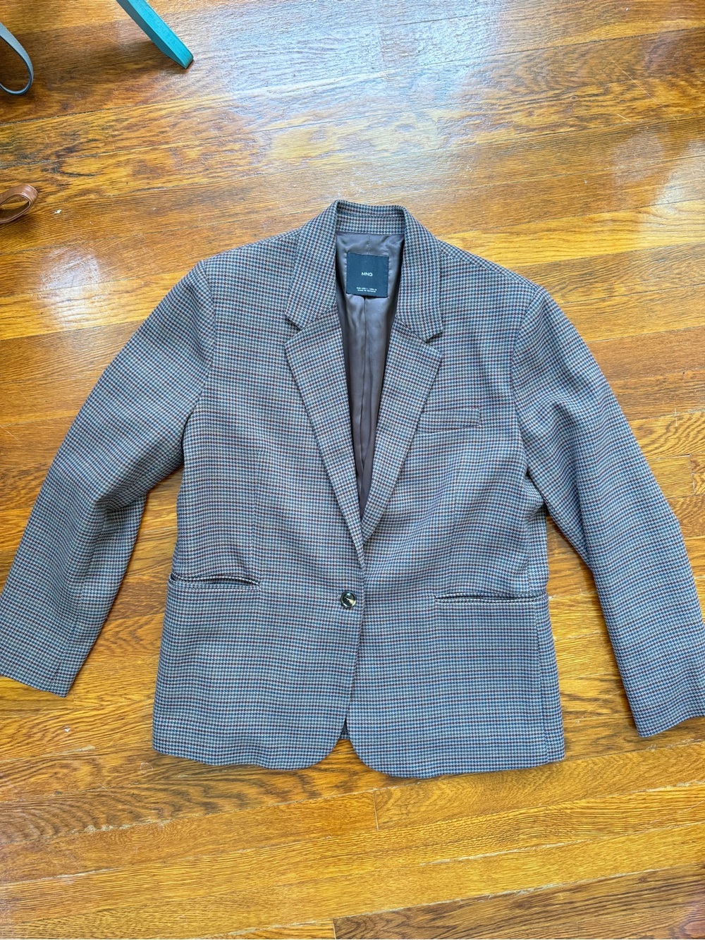 Mango Brown Houndstooth Single-Button Blazer